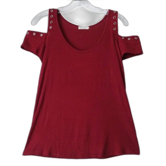 Occasion Maroon Cold Shoulder Rivet Detail Top S — image 2 of 8